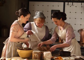 downton abbey cooking scene with earthenware bowls