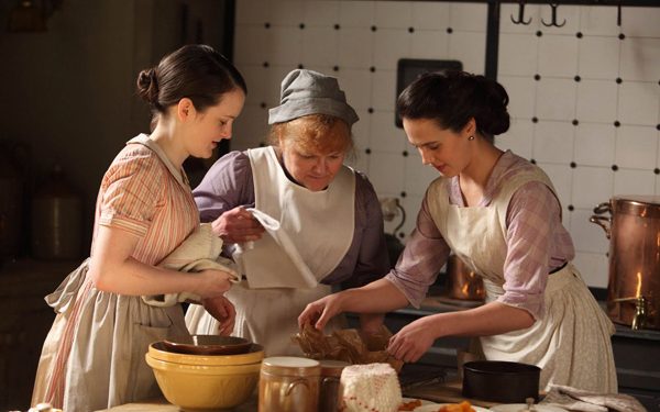 downton abbey cooking scene with earthenware bowls