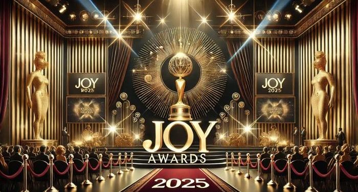 206 140239 dall e 2024 12 12 23.07.00 a glamorous digital design representing the joy awards 2025. the image features a grand stage with golden lights and elegant decorations including a 700x400