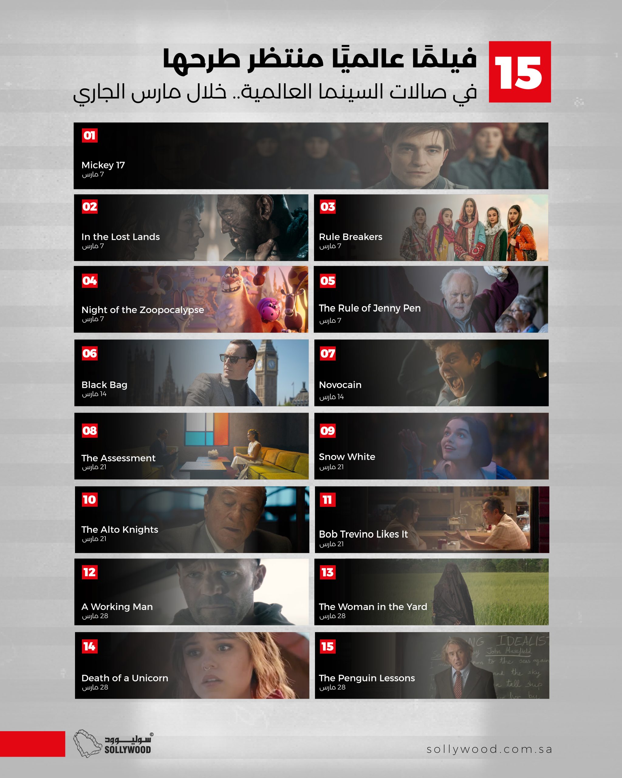 15 فيلمًا عالميًا منتظر طرحها في صالات السينما العالمية.. خلال مارس الجاري
