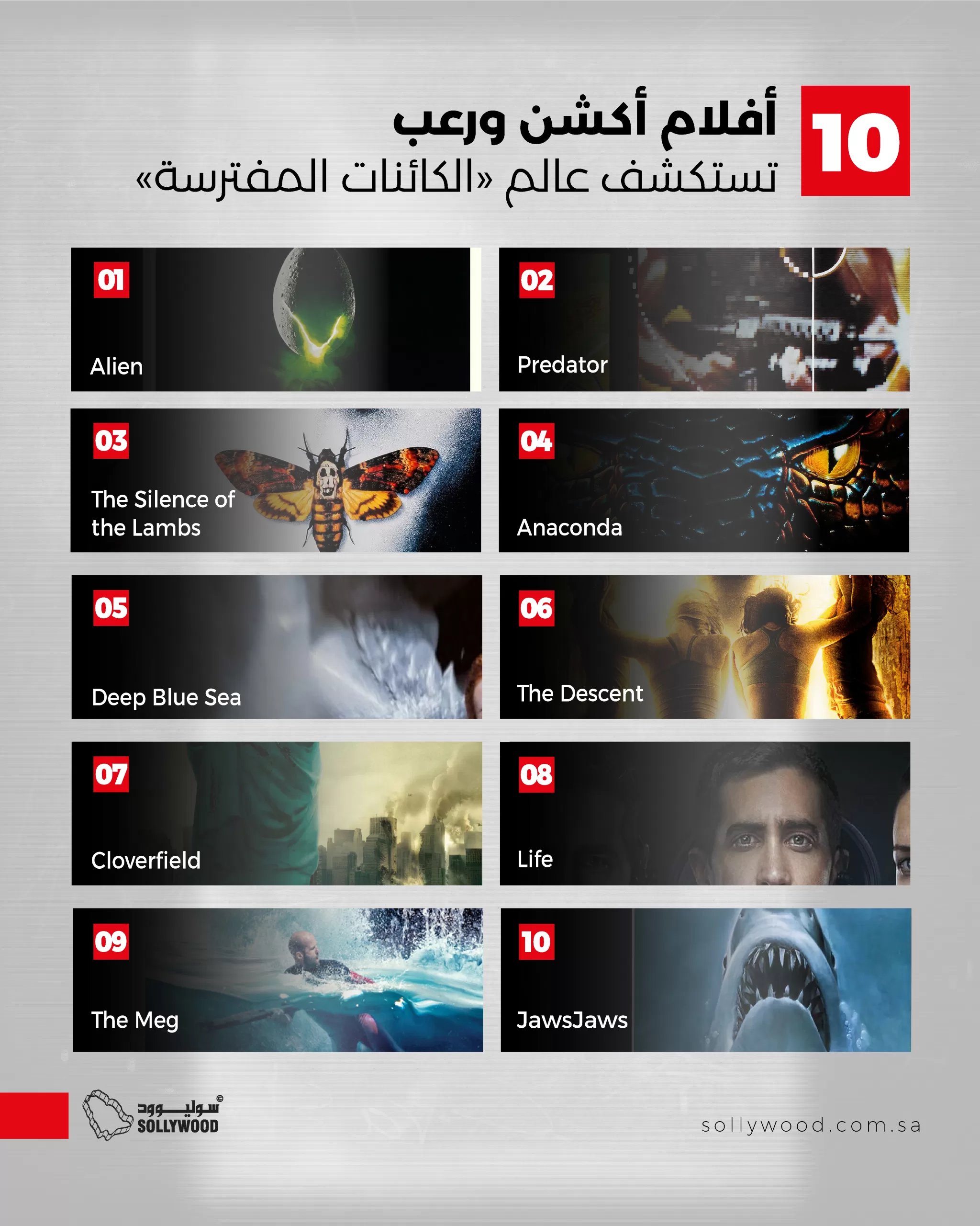 10 أفلام أكشن ورعب تستكشف عالم «الكائنات المفترسة» 10 أفلام أكشن ورعب تستكشف عالم «الكائنات المفترسة»