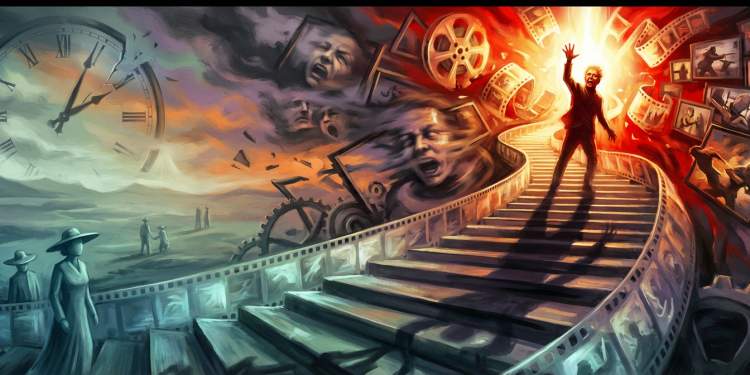 Firefly Gemini Flash An abstract cinematic painting representing dramatic structure a visual staircase as 39758